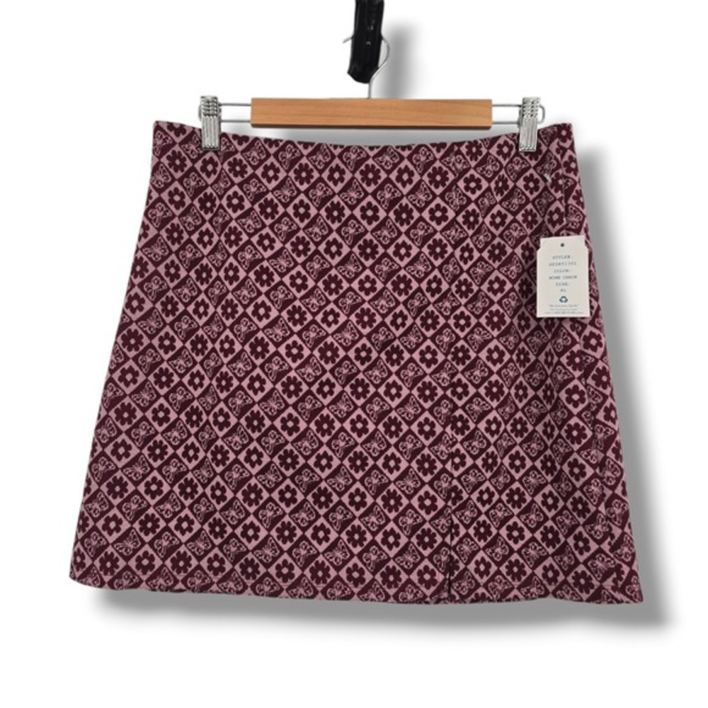 New Hippie Rose Womens Wine Check Butterfly‎ Floral Jacquard Mini Skirt Size XL